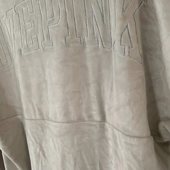Victoria's Secret PINK Women’s LG Pullover Ivory Shirt SOFT Fleece Long Sleeves - Picture 8 of 16